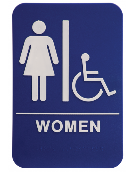 Black ADA Women Wheelchair Sign 6x9 with Braille
