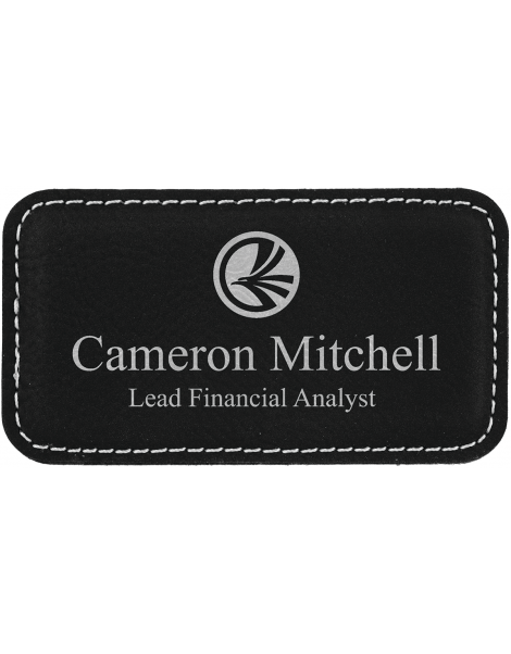 Black/Silver Leatherette Large Rectangle Badge