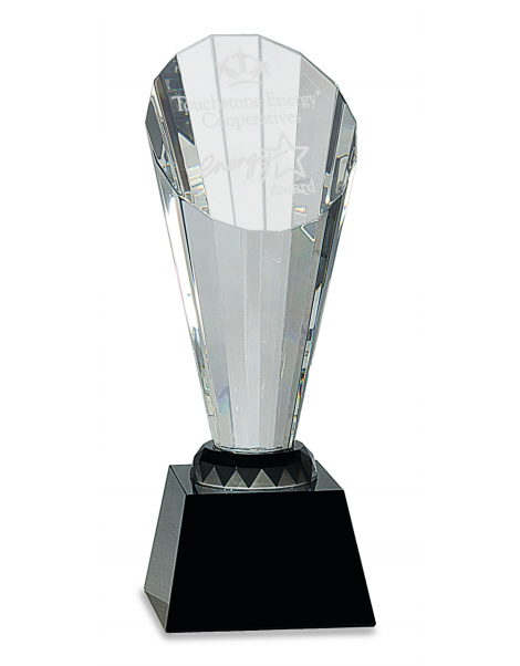 Clear Crystal Faceted Rising Spire on Black Base