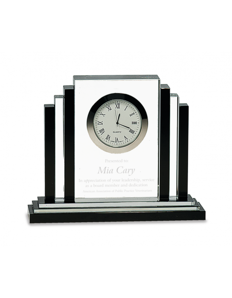 6" Clear Crystal with Clock with Black Crystal Trim