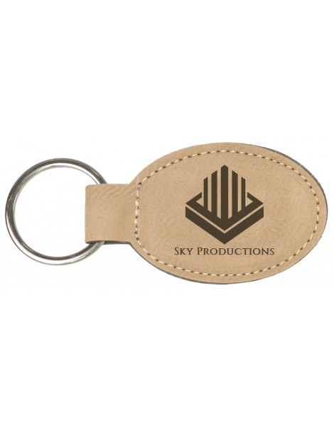 Light Brown Laserable Leatherette Oval Keychain