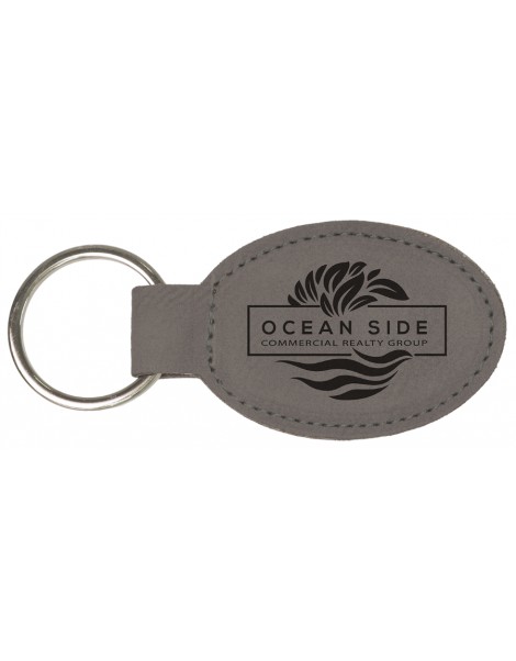 Gray Laserable Leatherette Oval Keychain