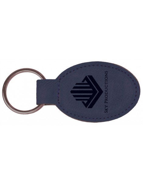 Blue Laserable Leatherette Oval Keychain