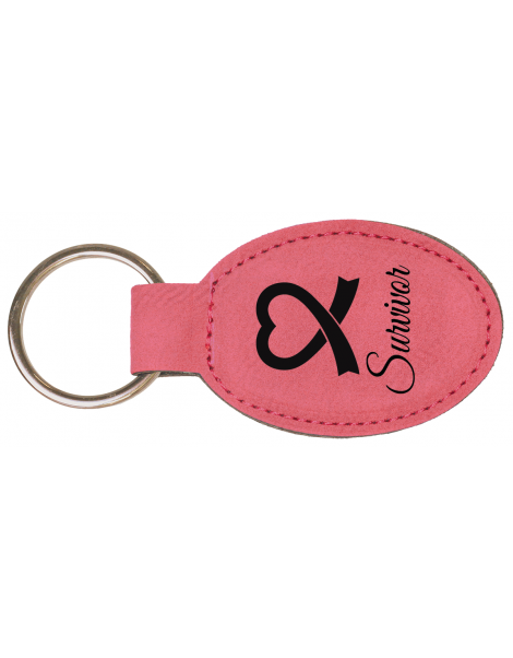 Pink Laserable Leatherette Oval Keychain