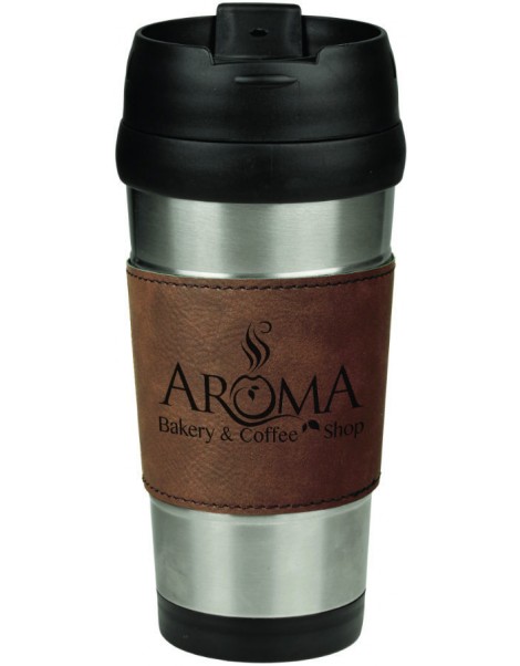 16 oz. Dark Brown Laserable Leatherette Stainless Steel Travel Mug
