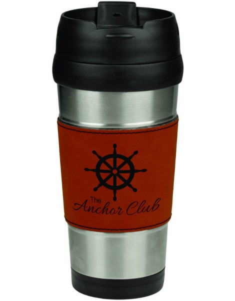 16 oz. Rawhide Laserable Leatherette Stainless Steel Travel Mug