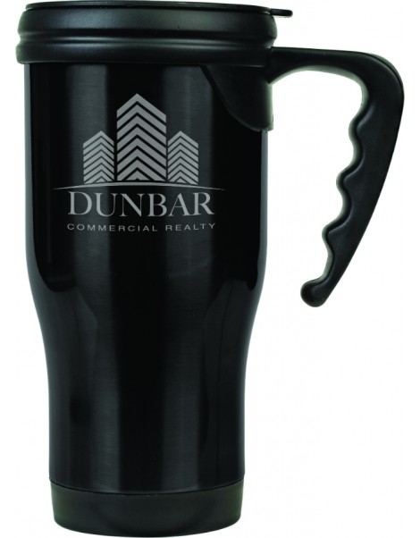 14 oz Black Laserable Stainless Steel Travel Mug with Handle