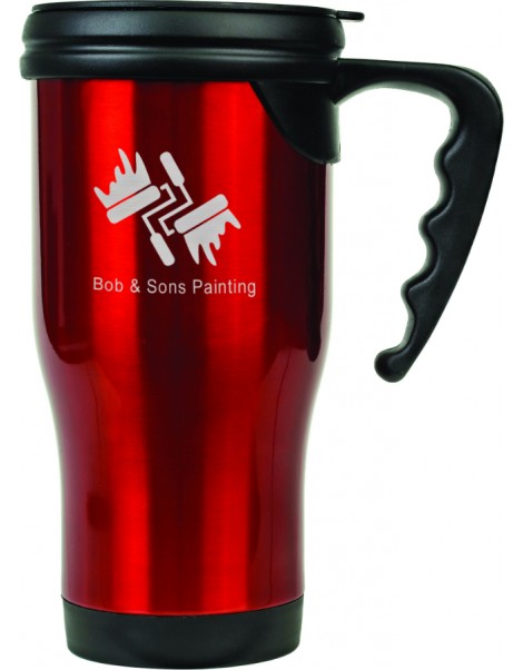 14 oz Red Laserable Stainless Steel Travel Mug with Handle