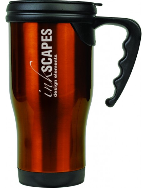 14 oz Orange Laserable Stainless Steel Travel Mug with Handle