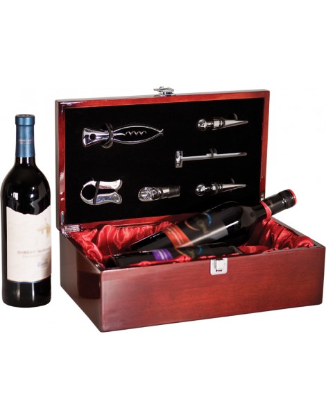 Rosewood Piano Finish Double Bottle Wine Box with Tools