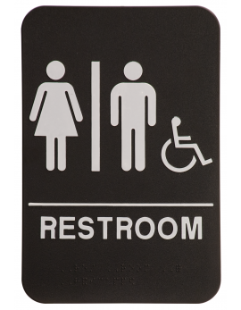 Black ADA Unisex Restroom with Wheelchair Sign 6x9 with Braille