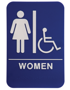 Blue ADA Women Wheelchair Sign 6x9 with Braille