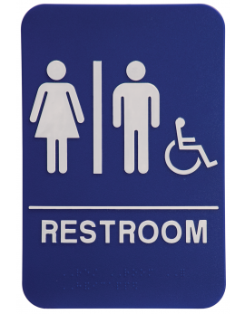 Blue ADA Unisex Restroom with Wheelchair Sign 6x9 with Braille