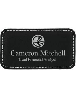 Black/Silver Leatherette Large Rectangle Badge