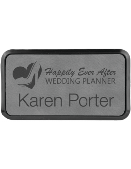 Gray Leatherette Large Rectangle Badge & Frame