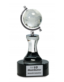 8 1/2" Crystal Spinning Globe with Clear Tower on Black Base