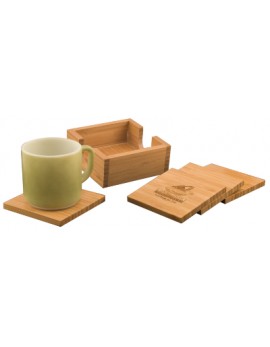 Set of 4 Bamboo Coasters with Holder