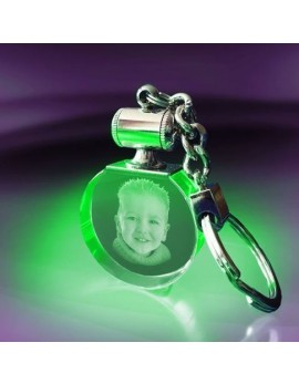 Round Crystal Photo Keychain with Green Light