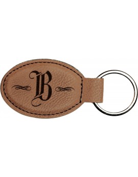 Dark Brown Laserable Leatherette Oval Keychain