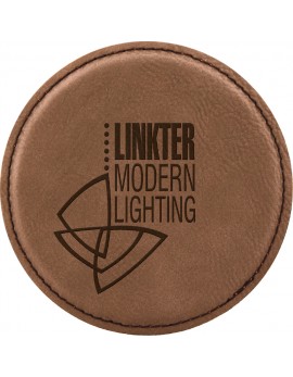 Round Dark Brown Laser Engraved Leatherette Coaster