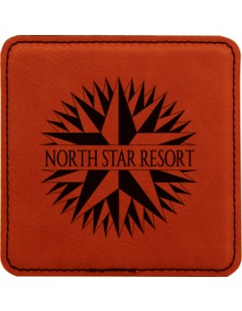 Square Rawhide Laser Engraved Leatherette Coaster