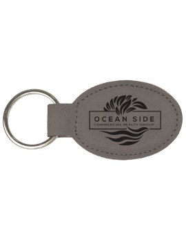 Gray Laserable Leatherette Oval Keychain