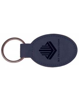 Blue Laserable Leatherette Oval Keychain