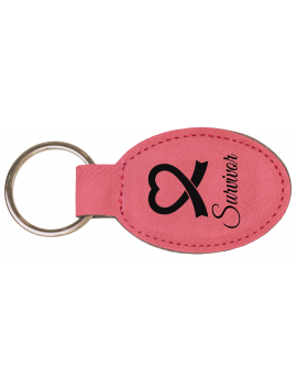 Pink Laserable Leatherette Oval Keychain