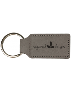 Gray Laserable Leatherette Rectangle Keychain
