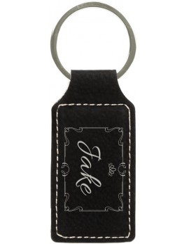 Black/Silver Laserable Leatherette Rectangle Keychain