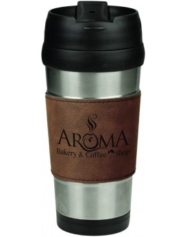 16 oz. Dark Brown Laserable Leatherette Stainless Steel Travel Mug