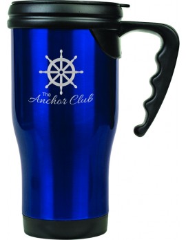 14 oz Blue Laserable Stainless Steel Travel Mug with Handle