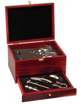 Laser Engraved 5 Pc Rosewood Wine Gift Set with Glasses