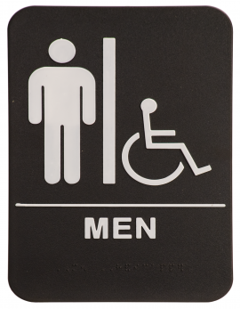 Black ADA Men Wheelchair Sign 6x9 with Braille