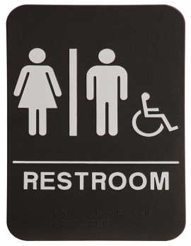 Black ADA Unisex Restroom with Wheelchair Sign 6x9 with Braille