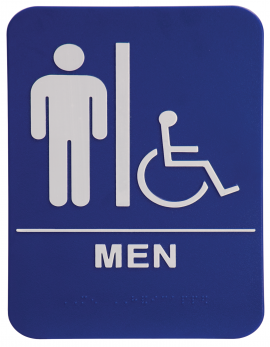 Blue ADA Men Wheelchair Sign 6x9 with Braille