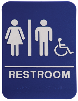 Blue ADA Unisex Restroom with Wheelchair Sign 6x9 with Braille