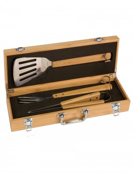 3-Piece BBQ Set in Bamboo Case
