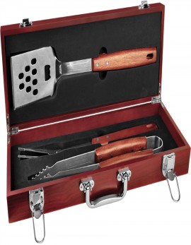 3-Piece BBQ Set in Rosewood Finish Case