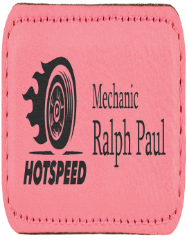 Pink Leatherette Rectangle Badge