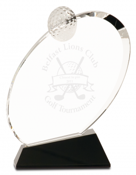 6" Clear Crystal Oblong Golf Award on Black Crystal Base