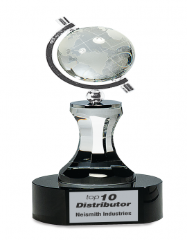 8 1/2" Crystal Spinning Globe with Clear Tower on Black Base