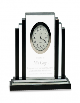 6" Clear Crystal with Clock with Black Crystal Trim