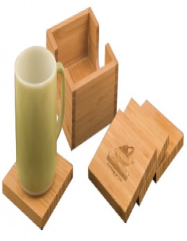 Set of 4 Bamboo Coasters with Holder