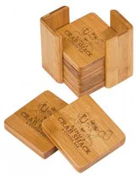 Set of 6 Square Bamboo Coasters with Holder