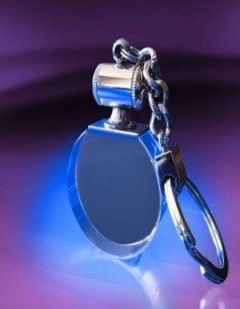 Round Crystal Photo Keychain with Blue Light