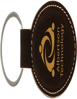 Black/Gold Laserable Leatherette Oval Keychain