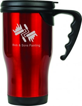 14 oz Red Laserable Stainless Steel Travel Mug with Handle