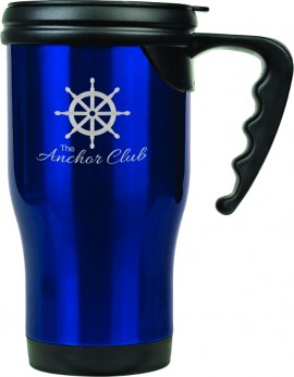 14 oz Blue Laserable Stainless Steel Travel Mug with Handle