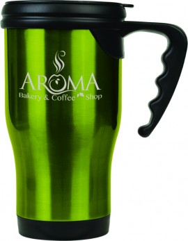 14 oz Green Laserable Stainless Steel Travel Mug with Handle